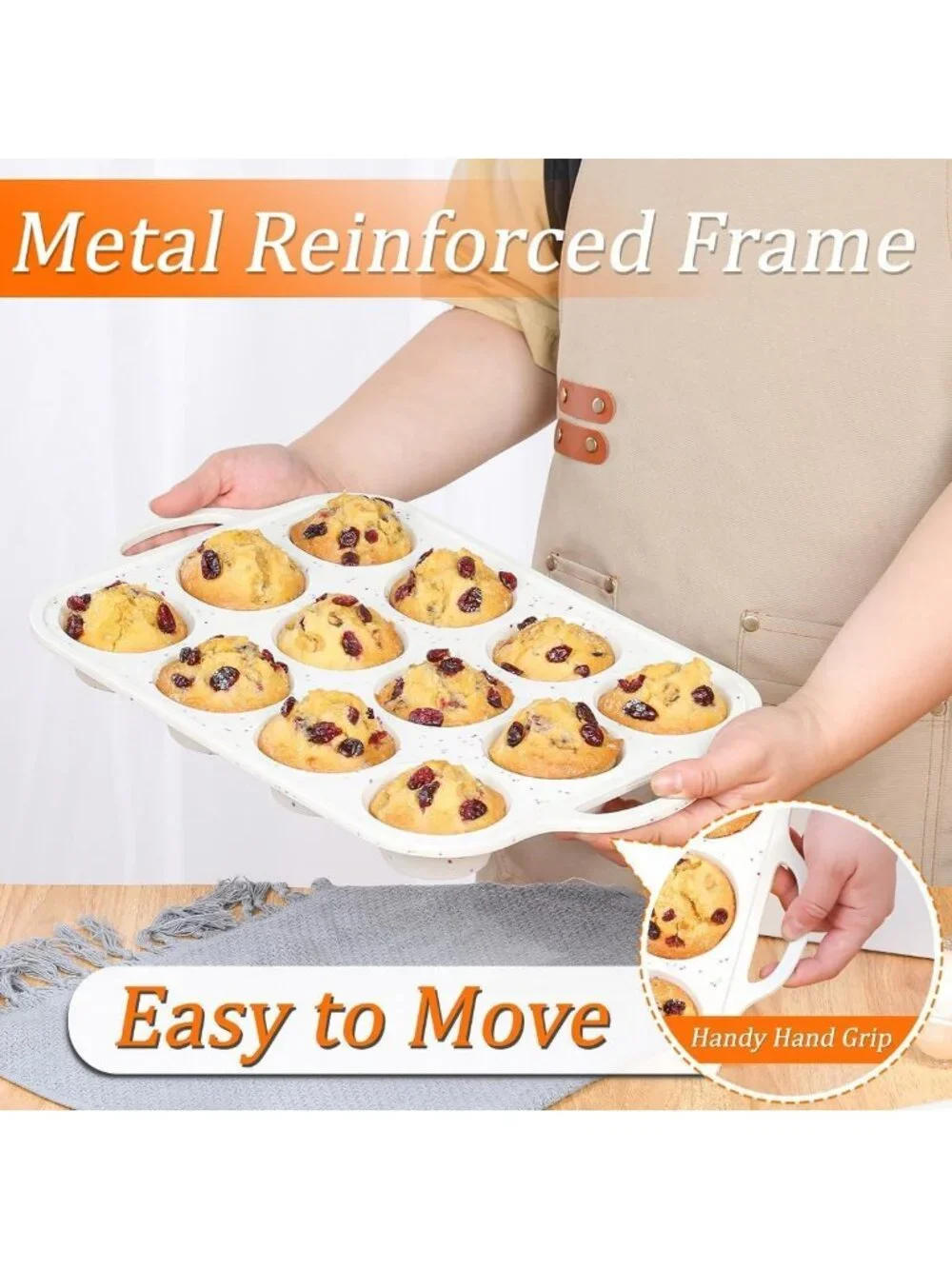 Nonstick Silicone Muffin Pans - 12 Cup Baking Molds, BPA Free, Dishwasher Safe